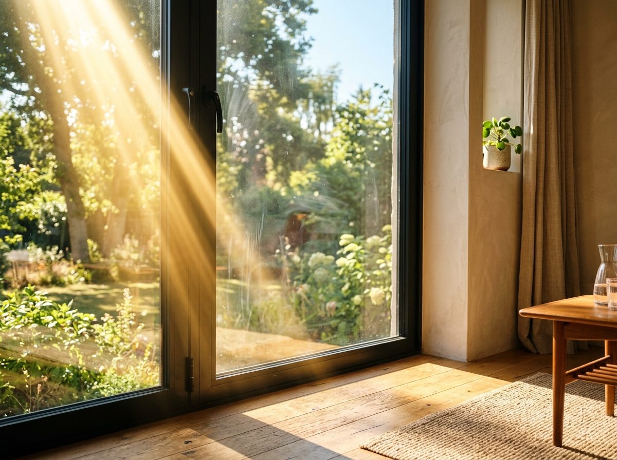 Lumière et chaleur du soleil d'été traversant le vitrage d'une fenêtre